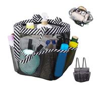Organisateur de salle de bain Mesh Douche Caddy Organisateur de salle de bain portable Porte Léger Digne de douche en tissu oxford avec Sac de douche polyvalent de 8 poches 22 x 22 x 22 cm Blanc noir