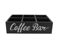 Organisateur de Station de Café avec Diviseur Boîte de Rangement en Bois Accessoires de Bar à Café Support de Sachets de Thé et Dosettes pour Comptoir Ferme (Black)