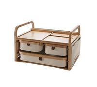 Organisateur de Stockage de Maquillage Support de rangement en bambou for cosmétiques de bureau, boîte de rangement en tissu, coiffeuse, support de rangement multicouche avec tiroirs Organisateur de M