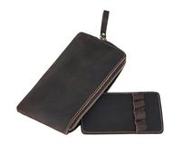 Organisateur de stylo plume, étui en cuir, sac de papeterie avec fermeture éclair | Convient pour 4 stylos, trousse en cuir PU, vitrine vintage pour le travail et l'université, Café, verwijzen naar de