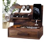 Organisateur de Table de Chevet en Bois - Station d'accueil de Téléphone avec Tiroir, Support de Charge de Tiroir de Valet de Bureau pour Mari Père Homme | Porte-Clés Porte-Monnaie Montre Bijoux