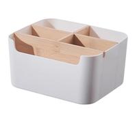 Organisateur de table, support de marqueur avec 5 compartiments et diviseurs en bois réglables, organisateur stationnaire en plastique, caddie maquillage multifonctionnel pour la maison, l'école