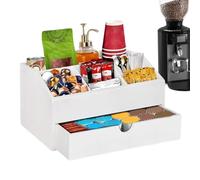 Organisateur de thé et de café | Support à épices en bois | Support à épices de comptoir de cuisine avec tiroir pour tasses, sucre, thé, café, téléphone, agitateur, télécommande, stylo, pelle, paille