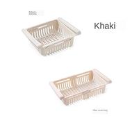 Organisateur de tiroir de réfrigérateur en plastique rétractable, panier de rangement de cuisine (Khaki)