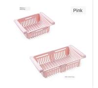 Organisateur de tiroir de réfrigérateur en plastique rétractable, panier de rangement de cuisine (Pink)