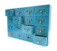 Organisateur de tiroir en bois - Boîte de rangement - Tiroirs pour la maison et le bureau - Organisation et rangement - 16 tiroirs - Mini commode avec poignées en métal - Bleu