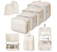 Organisateur de Valise, 10 Pièces Organiseurs de Bagage pour Voyage, Organisateur Valise Packing Cubes, pochette rangement valise, Voyage Imperméable Set (Beige)