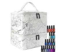 Organisateur de vernis à ongles : rangement de vernis à ongles double de grande capacité, avec fermeture éclair, maquillage imperméable, adapté pour, Blanc, Consulte la descripción, Voir description