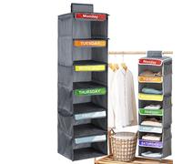Organisateur de vêtements hebdomadaire - Organiseur de placard suspendu à 6 étagères, unité de rangement en tissu durable, organisateur de vêtements quotidiens avec trois poches latérales, design peu