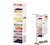Organisateur de vêtements pour pour la semaine, organisateur de vêtements hebdomadaire, organiseur de rangement de vêtements à 6 étagères - Organiseur de placard suspendu avec séparateurs, 3