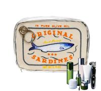 Organisateur de voyage pour trousse de toilette - Trousse de toilette amusante avec motif de sardine | Sac de rangement esthétique pour produits de soins de la peau, maquillage et shampoing, beige