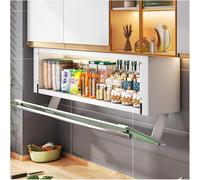 Organisateur d'épices en métal, étagère à épices coulissante, étagère à épices à 2 niveaux, étagère à épices robuste et rabattable, porte en verre transparent, s'ouvre et se ferme librement(Wit)