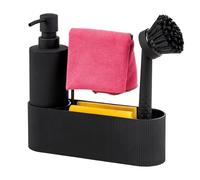 Organisateur d'évier Eluno avec Surface Soft-Touch au Design nervuré pour la Cuisine et la Salle de Bains, y Compris Distributeur de Savon, Brosse à Vaisselle, avec tête de Brosse de Rechange, Noir