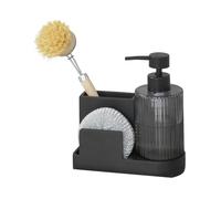 Organisateur d'évier Mod. Pina avec Distributeur de Savon Amovible pour Cuisine et Salle de Bain en polyrésine et Verre 16 x 17 x 7,5 cm Noir