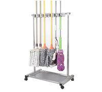 Organisateur d'outils de nettoyage sur pied avec roues et crochets pour une mobilité facile dans les buanderies, les écoles, les hôpitaux