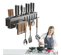 Organisateur d'outils d'étagère d'entrepôt robuste au mur, étagère accessoire de cuisine compacte | Support de levier polyvalent avec crochets suspendus, porte à couteau sans percer pour avec