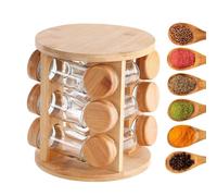 Organisateur en Bois pour Rangement d'Épices et Condiments de Cuisine - Rangement pour Bocaux à Sucre de Cuisine,Support pour Boîtes à Épices Rotatif, Râtelier pour Pots à Sucre pour Organisation de C