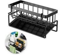 Organisateur Evier Cuisine, Porte Eponge Evier Cuisine avec Bac De Vidange Automatique et Porte-Serviettes,Noir, pour chiffons, brosses, éponge et savon