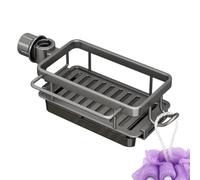 Organisateur Évier Cuisine Rangement Robuste Sans Perçage Égouttoir Crochet | Porte-éponge accessoire pour évier Pour Savon Brosse Grattoir Torchon Foyer Cellier Salle De Bain Robinet Gris à droite