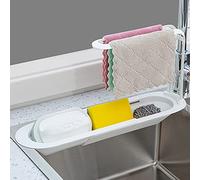 Organisateur Evier, Range Eponge Cuisine Evier, Multifonctionnel Porte-éponge, Support De Rangement Télescopique pour évier De Cuisine, Éponges, Savon (Blanc)