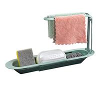 Organisateur Evier, Range Eponge Cuisine Evier, Multifonctionnel Porte-éponge, Support De Rangement Télescopique pour évier De Cuisine, Éponges, Savon (Vert)