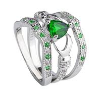 Organisateur Fournitures Bijoux Claddagh Wedding Set Silver 3Pcs Anneaux Accessoires Anneau Anneaux (Green, 7)