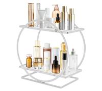 Organisateur Maquillage 2 Étages Rangement Coiffeuse Boite Rangement Salle de Bain - Design Géométrique pour Chambres, Salles de Bains, Comptoirs de Cuisine 28 * 15 * 28 cm (Silber)