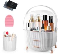 Organisateur Maquillage Avec Porte-Pinceaux-Boîte De Rangement De Maquillage 3 Niveaux Avec Poignées Et Couvercle Transparent,Boîte Rangement Maquillage Étanche Et Anti-Poussière