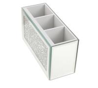 Organisateur Miroir pour Pinceaux et Crayons de Maquillage, 3 Compartiments | Verre et Bois, Fond Antidérapant, Accès Rapide, pour Coiffeuse et Plan de Salle de Bain