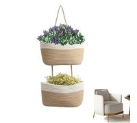 Organisateur mural en corde de coton - Panier à cotons-tiges - Organisateur mural à deux niveaux - Rangement polyvalent pour maternelle, salon et garde-manger, porte tissée ou sur le