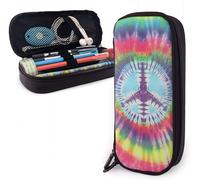 Organisateur Papeterie Sac Tie Dye Signe De Paix Trousse ¿¿ Crayons Double Fermetures ¿¿ Glissi¿¿Re En Cuir Trousse Grand G