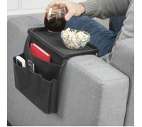 Organisateur plateau pour télécommande et accessoires - Noir - 6 rangements latéraux - 31 x 17 cm