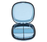 Organisateur Portable Bleu en Plastique pour Comprimés et Gélules | Quatre Compartiments Carrés Anti-poussière, Séparation Pratique des Doses, Format Poche pour Domicile ou Déplacements