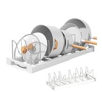Organisateur pour casseroles et poêles - Étagère de cuisine extensible, support de compartiment réglable, rangement d'armoire durable, bac à couvercle de poêle peu encombrant | Organiseur d'ustensiles