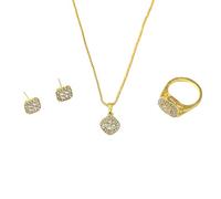 Organisateur Ronds Anneaux Bijoux Collier D'oreilles Bague Trois Pièces Ensemble Amour Amitié Promesse Bague Anneaux Collier D'oreilles Ensemble De Bijoux Pour Femmes Zircon Cadeaux (Gold, One Size)