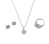 Organisateur Ronds Anneaux Bijoux Collier D'oreilles Bague Trois Pièces Ensemble Amour Amitié Promesse Bague Anneaux Collier D'oreilles Ensemble De Bijoux Pour Femmes Zircon Cadeaux (Silver, One Size)