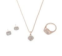 Organisateur Ronds Anneaux Bijoux Collier D'oreilles Bague Trois Pièces Ensemble Amour Amitié Promesse Bague Anneaux Collier D'oreilles Ensemble De Bijoux Pour Femmes Zircon (Rose Gold, One Size)