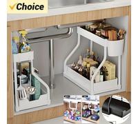 Organisateur sous évier à 2 niveaux peu encombrant, boîte de rangement extractible, organisateur de tiroir essentiel Durable de grande capacité pour cuisine et salle de bains Blanc B