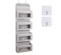 Organisateur Suspendu sur Porte Sac de Rangement en Tissu avec 4 Compartiment pour Jouet Magazine Chapeau Gris