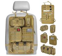 Organisateur Tactique de Siège de Voiture, Sac de Rangement pour Dossier de Siège Avant, Organisateur Voiture, Protection Dossier Siege Voiture avec 5 pochettes Molle Amovibles pour Tous les Véhicules