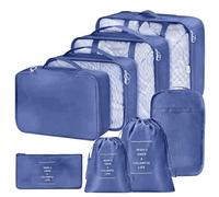 Organisateur Valise 8 Pièces,Organiseurs de Bagage pour Voyage,Packing Cubes de Voyages Pochette,Sacs Rangement de Valise Voyage Accessoires,pour Vêtements, Chaussures et Cosmétiques etc(Bleu Marine)