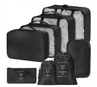 Organisateur Valise 8 Pièces,Organiseurs de Bagage pour Voyage,Packing Cubes de Voyages Pochette,Sacs Rangement de Valise Voyage Accessoires,pour Vêtements, Chaussures et Cosmétiques(Noir)
