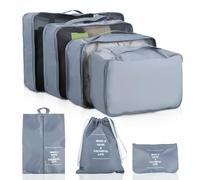 Organisateur Valise - Cubes d'emballage pour Valise 8 Ensemble - Voyage Accessoires, système d'organisation pour valises et sacs à dos, idéal pour les vacances et les voyages (Gris)
