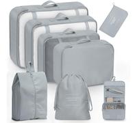 Organisateur Valise,Lot de 8 Organisateurs de Voyage,Sacs de Rangement Étanches pour Valise,Packing Cubes pour Vêtements, Chaussures et Cosmétiques,Gris