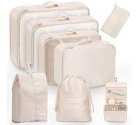 Organisateur Valise,Lot de 8 Organisateurs de Voyage,Sacs de Rangement Étanches pour Valise,Packing Cubes pour Vêtements, Chaussures et Cosmétiques,Beige