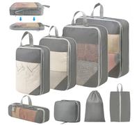 Organisateur Valise, Lot de 8 Organiseurs de Bagage pour Voyage, Organisateur de Voyage Sac de Compression Voyage, Packing Cubes Compression pour Les Vêtements, Chaussures et Cosmétiques (Gris)