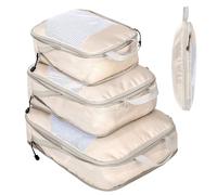Organisateur Valise Rangement Valise Organisateur Sac de Compression Voyage Organisateur de Valise Imperméable Bagage Sac Compression pour Voyage Maquillqage Vêtement Pochette Voyage, Beige 3 Pièces