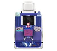 Organisateur Voiture Enfant avec Pochette pour Toniebox ou FABA, Rangement Auto Interieur avec Support pour 10" Tablette, Protection Siege Voiture avec Support de Casque Audio, Bleu, 1 Pièce
