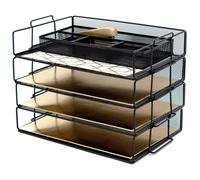 Organisateurs de bureau et accessoires Blu Monaco : bac papier empilable 4 niveaux, organiseur de dossiers en maille m tallique noire