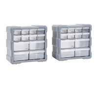 Organisateurs multi-tiroirs en plastique PP gris 26,5x16x26 cm 2 pcs avec 24 tiroirs pour rangement atelier garage bricolage réparation maintenance